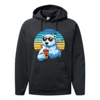 Retro Polar Bear In Sunglasses Halloween Funny Polar Bear Performance Fleece Hoodie