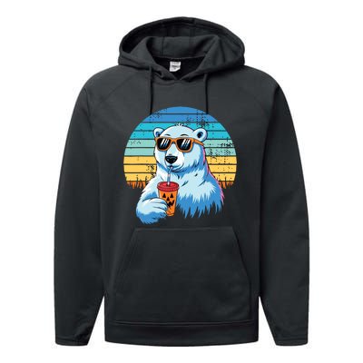 Retro Polar Bear In Sunglasses Halloween Funny Polar Bear Performance Fleece Hoodie