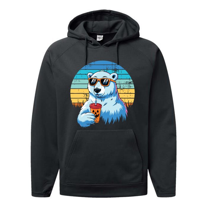 Retro Polar Bear In Sunglasses Halloween Funny Polar Bear Performance Fleece Hoodie