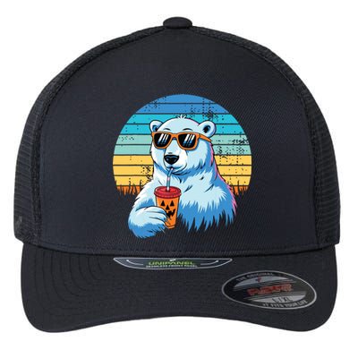 Retro Polar Bear In Sunglasses Halloween Funny Polar Bear Flexfit Unipanel Trucker Cap