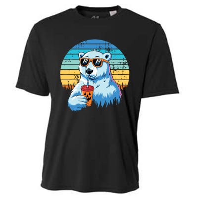 Retro Polar Bear In Sunglasses Halloween Funny Polar Bear Cooling Performance Crew T-Shirt