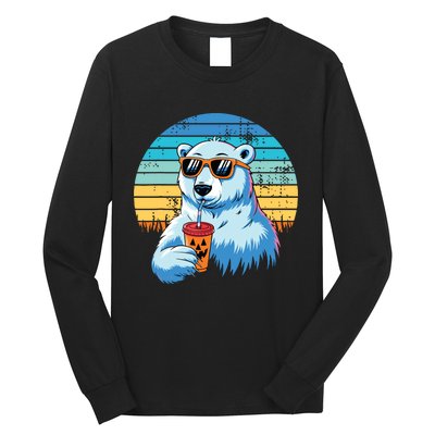 Retro Polar Bear In Sunglasses Halloween Funny Polar Bear Long Sleeve Shirt