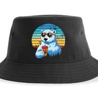 Retro Polar Bear In Sunglasses Halloween Funny Polar Bear Sustainable Bucket Hat