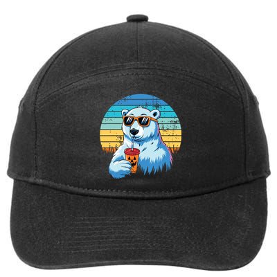 Retro Polar Bear In Sunglasses Halloween Funny Polar Bear 7-Panel Snapback Hat