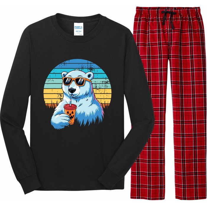 Retro Polar Bear In Sunglasses Halloween Funny Polar Bear Long Sleeve Pajama Set