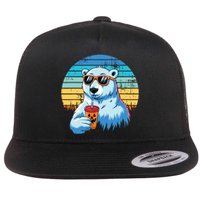 Retro Polar Bear In Sunglasses Halloween Funny Polar Bear Flat Bill Trucker Hat