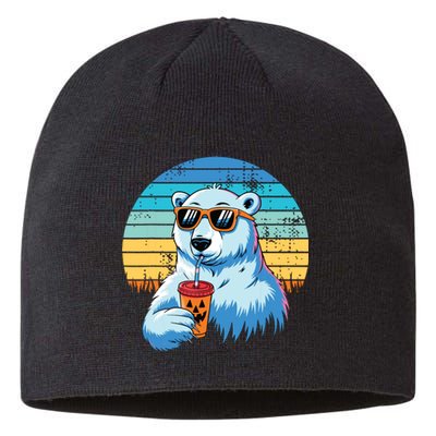 Retro Polar Bear In Sunglasses Halloween Funny Polar Bear Sustainable Beanie