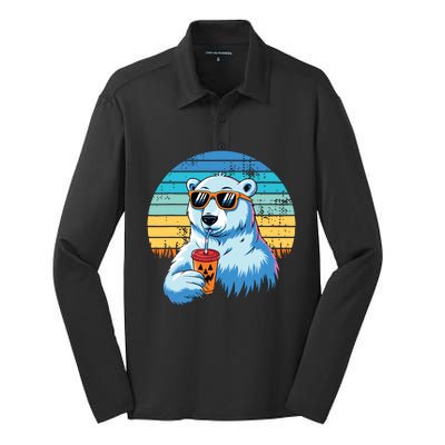 Retro Polar Bear In Sunglasses Halloween Funny Polar Bear Silk Touch Performance Long Sleeve Polo