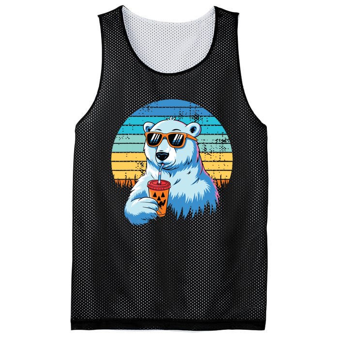 Retro Polar Bear In Sunglasses Halloween Funny Polar Bear Mesh Reversible Basketball Jersey Tank