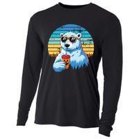 Retro Polar Bear In Sunglasses Halloween Funny Polar Bear Cooling Performance Long Sleeve Crew