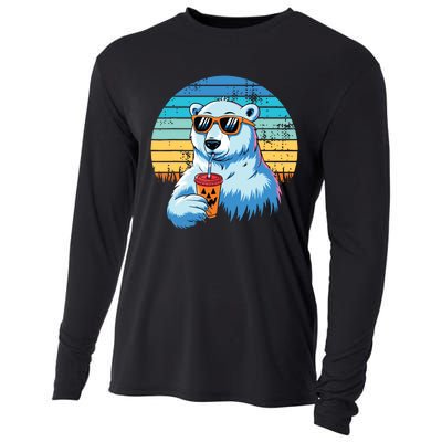 Retro Polar Bear In Sunglasses Halloween Funny Polar Bear Cooling Performance Long Sleeve Crew