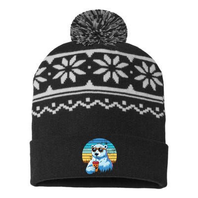 Retro Polar Bear In Sunglasses Halloween Funny Polar Bear USA-Made Snowflake Beanie