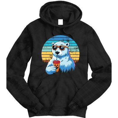 Retro Polar Bear In Sunglasses Halloween Funny Polar Bear Tie Dye Hoodie