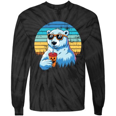 Retro Polar Bear In Sunglasses Halloween Funny Polar Bear Tie-Dye Long Sleeve Shirt