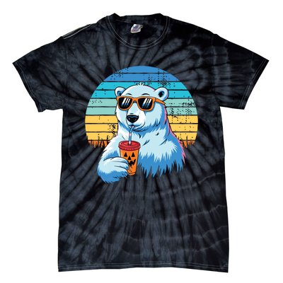 Retro Polar Bear In Sunglasses Halloween Funny Polar Bear Tie-Dye T-Shirt