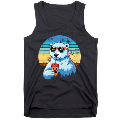 Retro Polar Bear In Sunglasses Halloween Funny Polar Bear Tank Top