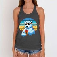 Retro Polar Bear In Sunglasses Halloween Funny Polar Bear Women's Knotted Racerback Tank