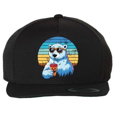 Retro Polar Bear In Sunglasses Halloween Funny Polar Bear Wool Snapback Cap