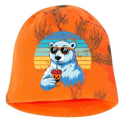 Retro Polar Bear In Sunglasses Halloween Funny Polar Bear Kati - Camo Knit Beanie