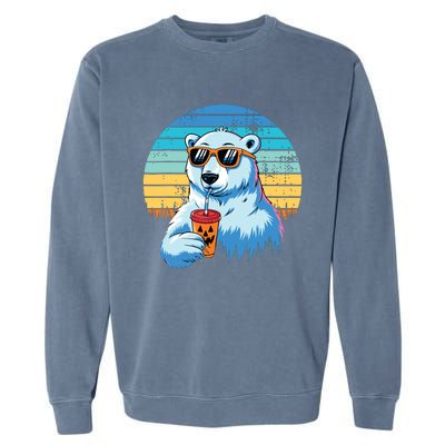 Retro Polar Bear In Sunglasses Halloween Funny Polar Bear Garment-Dyed Sweatshirt