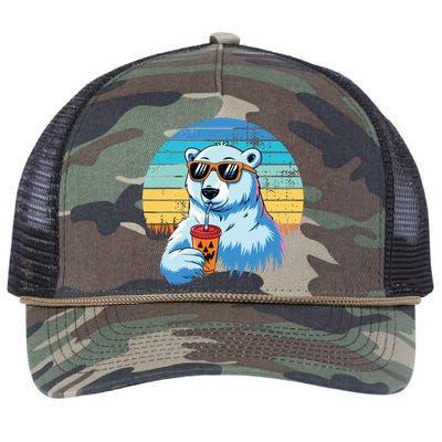 Retro Polar Bear In Sunglasses Halloween Funny Polar Bear Retro Rope Trucker Hat Cap