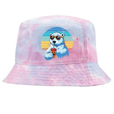 Retro Polar Bear In Sunglasses Halloween Funny Polar Bear Tie-Dyed Bucket Hat