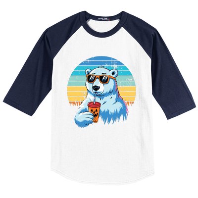 Retro Polar Bear In Sunglasses Halloween Funny Polar Bear Baseball Sleeve Shirt