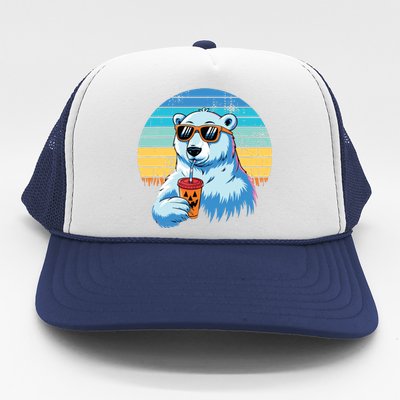 Retro Polar Bear In Sunglasses Halloween Funny Polar Bear Trucker Hat