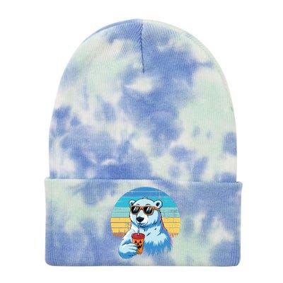 Retro Polar Bear In Sunglasses Halloween Funny Polar Bear Tie Dye 12in Knit Beanie