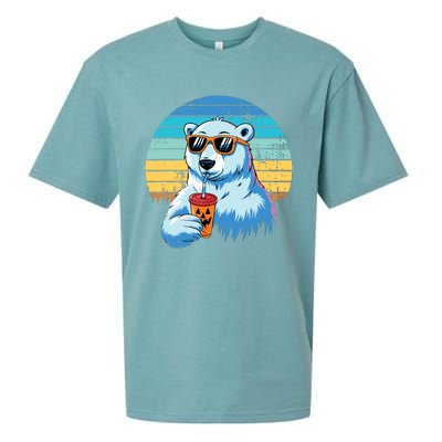 Retro Polar Bear In Sunglasses Halloween Funny Polar Bear Sueded Cloud Jersey T-Shirt