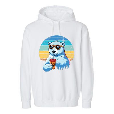 Retro Polar Bear In Sunglasses Halloween Funny Polar Bear Garment-Dyed Fleece Hoodie