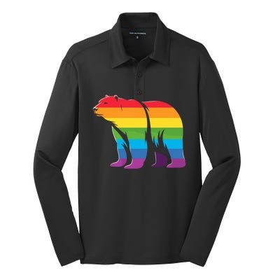 Retro Polar Bear Rainbow Lgbt Pride Lesbian Lgbt Funny Gift Silk Touch Performance Long Sleeve Polo