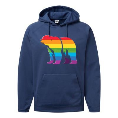 Retro Polar Bear Rainbow Lgbt Pride Lesbian Lgbt Funny Gift Performance Fleece Hoodie