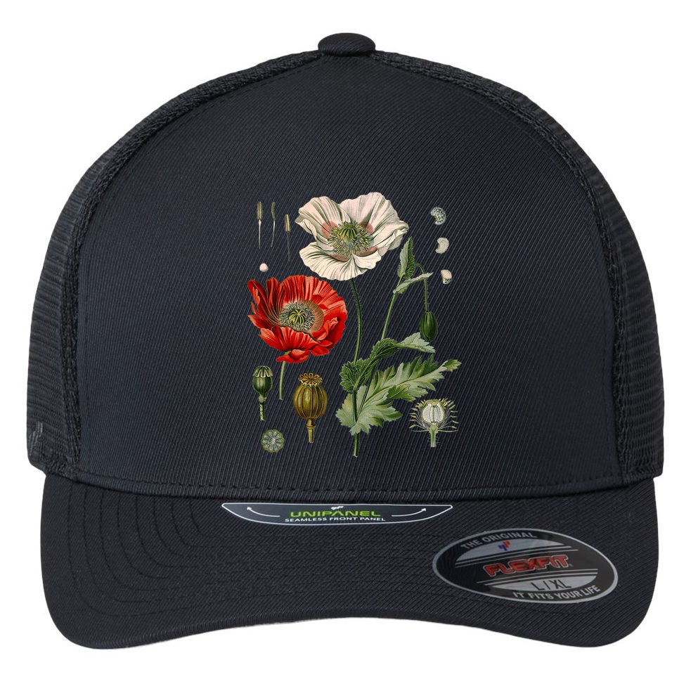 Red Poppy Botanical Poppies Red Poppy Flexfit Unipanel Trucker Cap