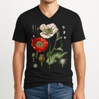 Red Poppy Botanical Poppies Red Poppy V-Neck T-Shirt