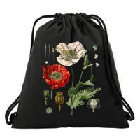 Red Poppy Botanical Poppies Red Poppy Drawstring Bag