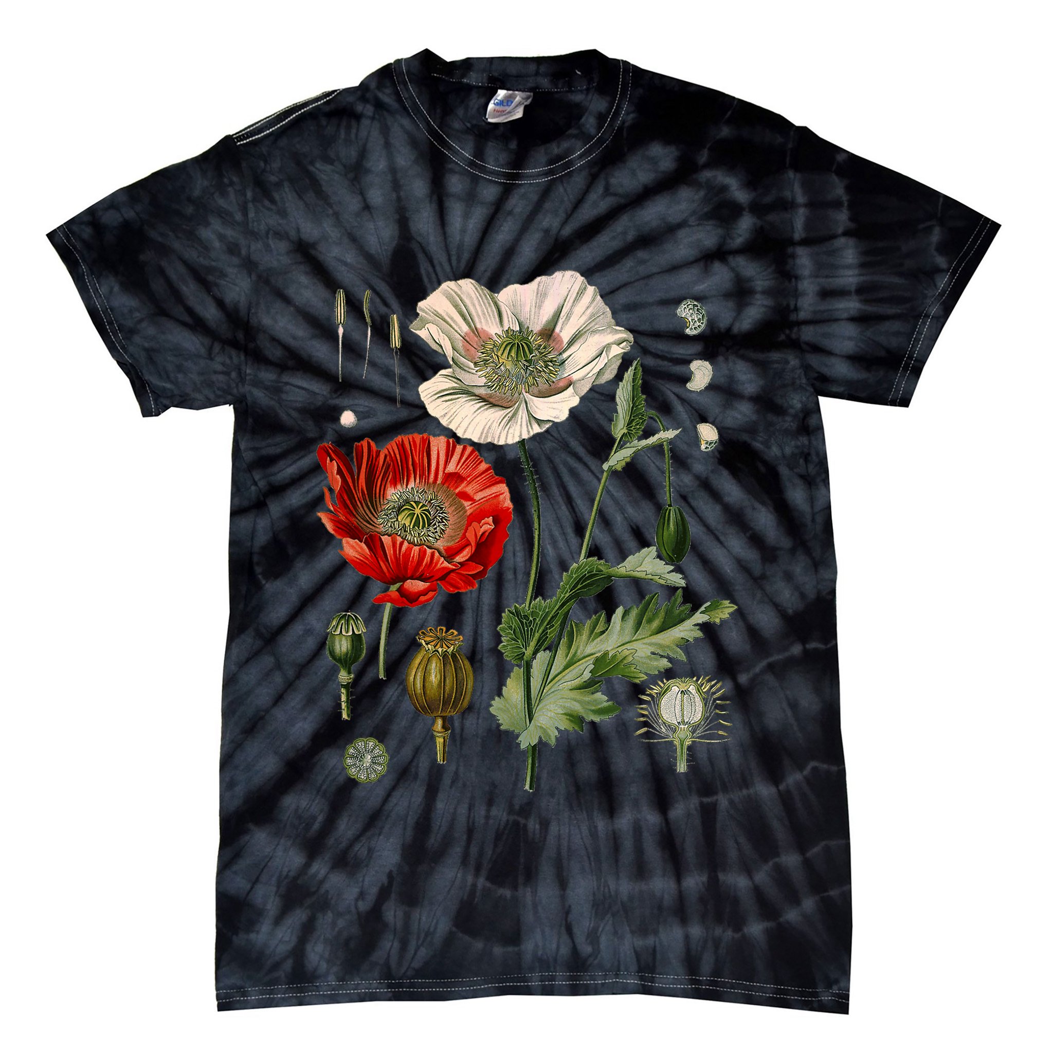Red Poppy Botanical Poppies Red Poppy Tie-Dye T-Shirt