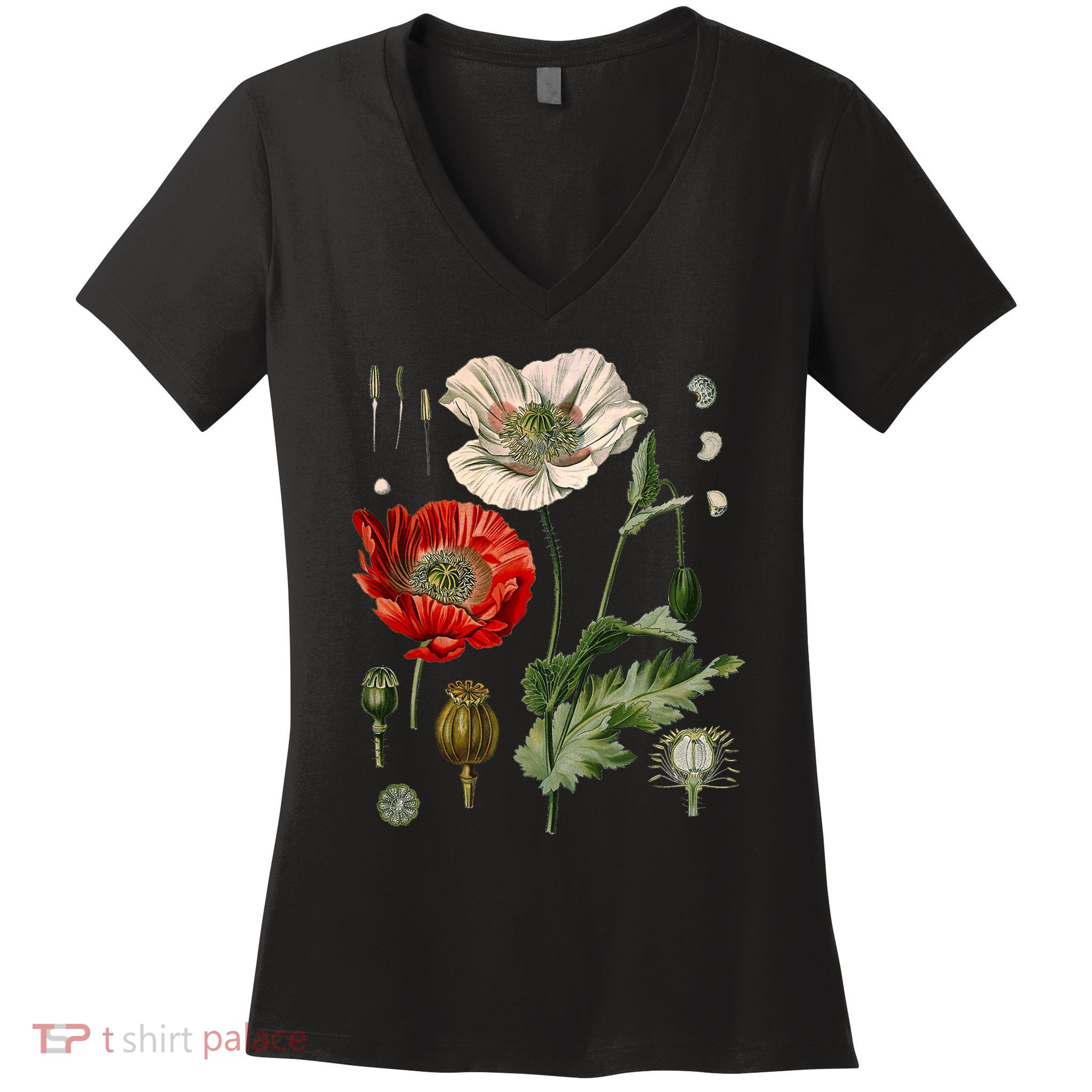 Red Poppy Botanical Poppies Red Poppy Women's V-Neck T-Shirt