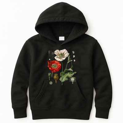 Red Poppy Botanical Poppies Red Poppy Kids Hoodie