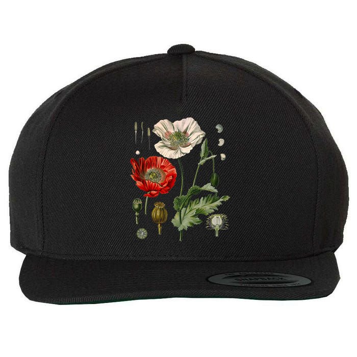 Red Poppy Botanical Poppies Red Poppy Wool Snapback Cap