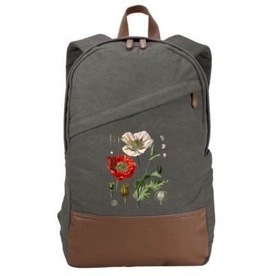 Red Poppy Botanical Poppies Red Poppy Cotton Canvas Backpack