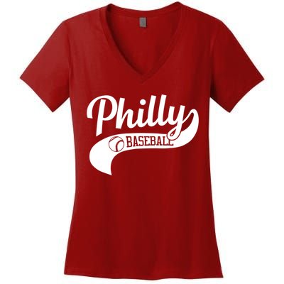 Retro Philadelphia Baseball Vintage Philly Swoosh Women's V-Neck T-Shirt