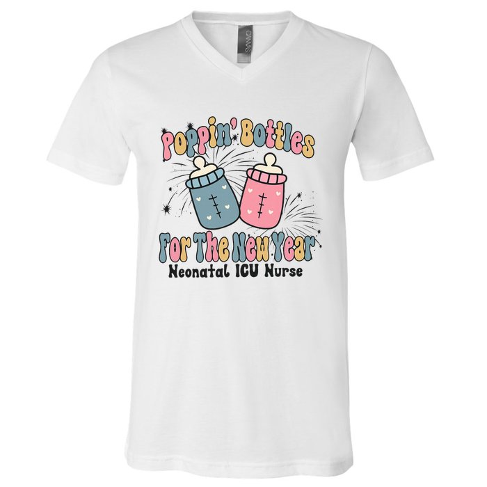 Retro Poppin' Bottles For The New Year Neonatal ICU Nurse V-Neck T-Shirt