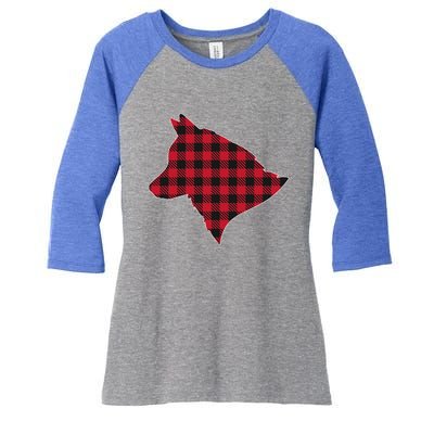 Red Plaid Buffalo Siberian Husky Christmas Matching Family Meaningful Gift Women's Tri-Blend 3/4-Sleeve Raglan Shirt