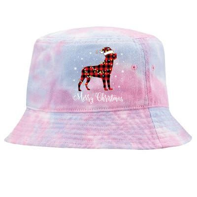 Red Plaid Buffalo Rottweiler Merry Christmas Pajamas Gift Tie-Dyed Bucket Hat