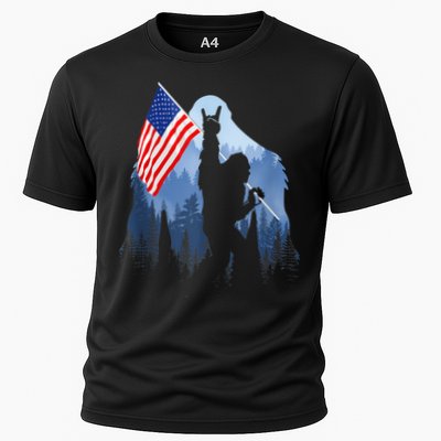 Retro Patriotic Bigfoot Sasquatch With USA Flag 4th Of July Performance Shirt