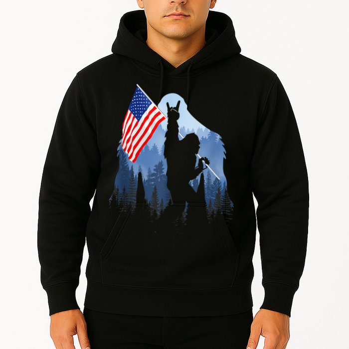 Retro Patriotic Bigfoot Sasquatch With USA Flag 4th Of July Hoodie