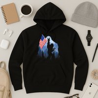 Retro Patriotic Bigfoot Sasquatch With USA Flag 4th Of July Hoodie