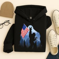 Retro Patriotic Bigfoot Sasquatch With USA Flag 4th Of July Hoodie