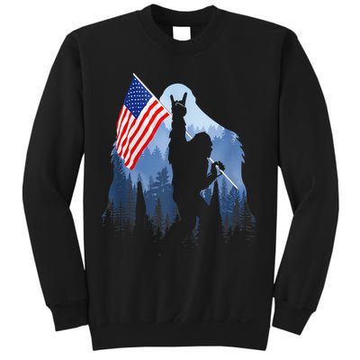 Retro Patriotic Bigfoot Sasquatch With USA Flag 4th Of July Sweatshirt